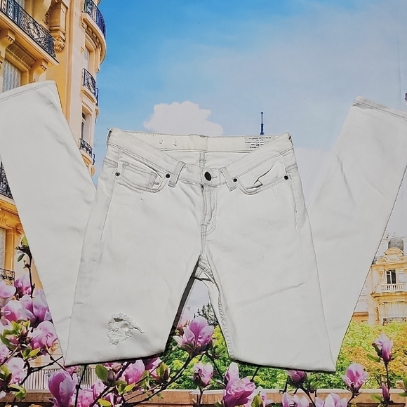 All Saints White Distressed Textured Low Waisted Skinny Jeans Size 28x34 - Picture 1 of 8